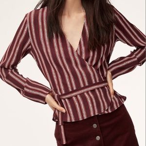 Wilfred Free - Shannon Wrap Blouse XS Aritzia Retro Mod Striped